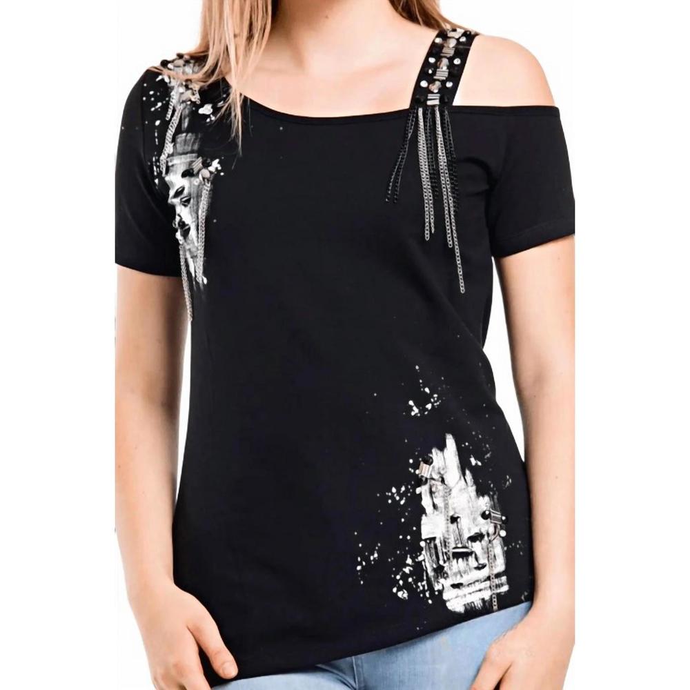 NEW OLYSS tania one-shoulder studded tee in black